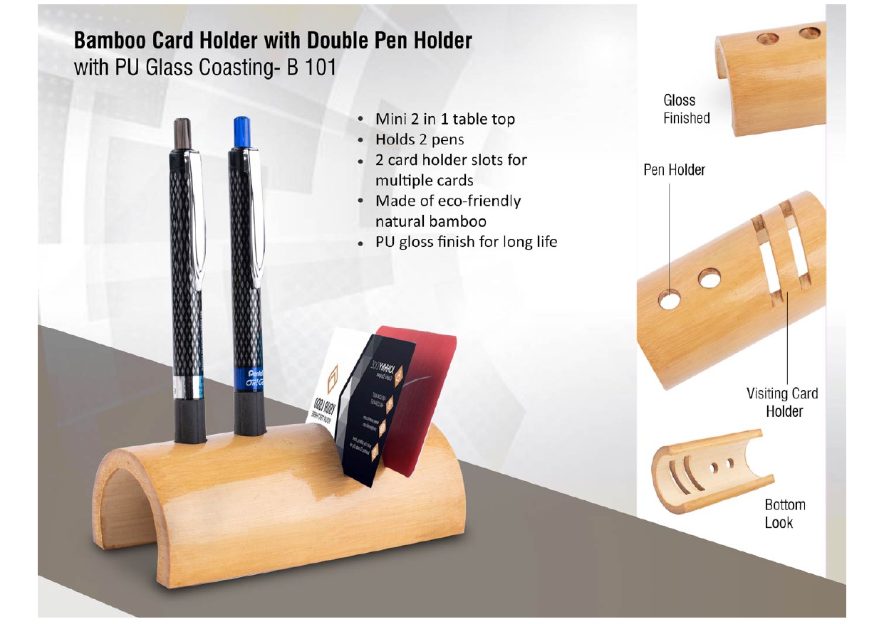 Bamboo Card & Pen Holder