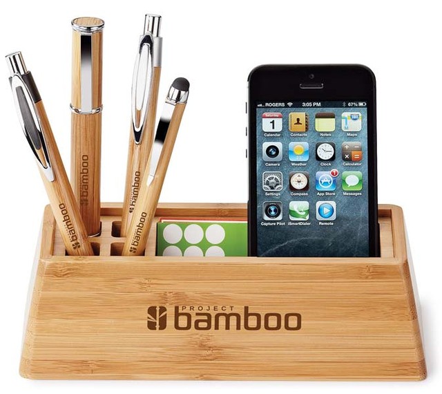 Bamboo Mobile Holder Pen Stand Desk Organizer