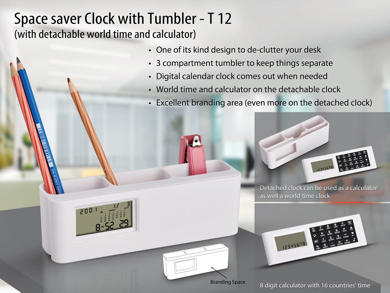 Desktop Organizer With Digital Clock Pen Holder