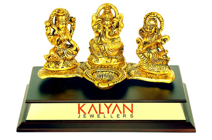 Gold Plated Lakshmi Ganesh Saraswati Idol