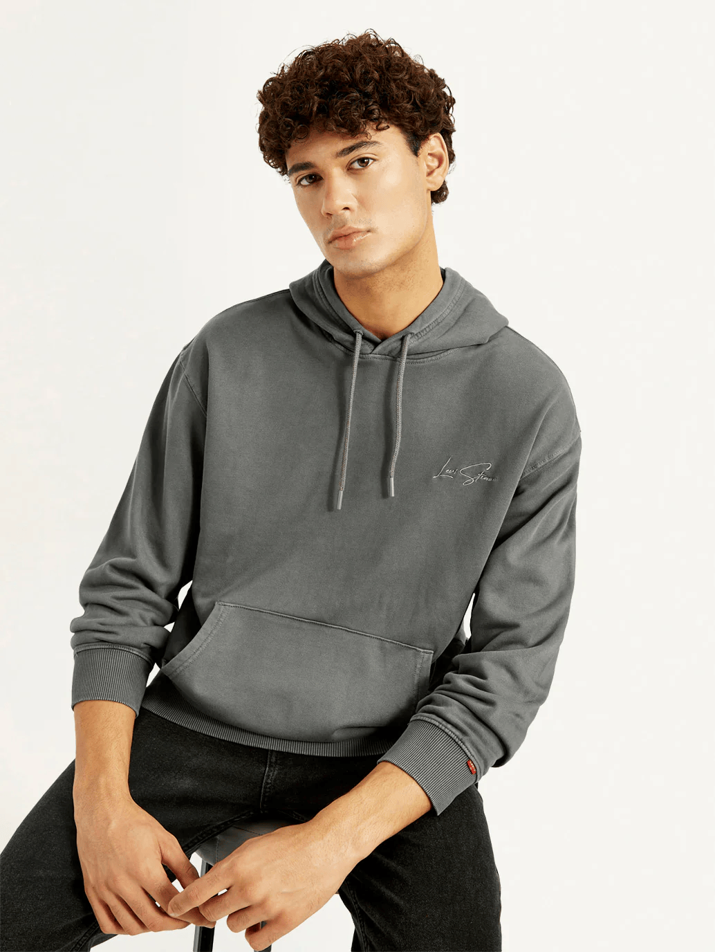 Mens Brand Logo Grey Hooded Sweatshirt – Levis