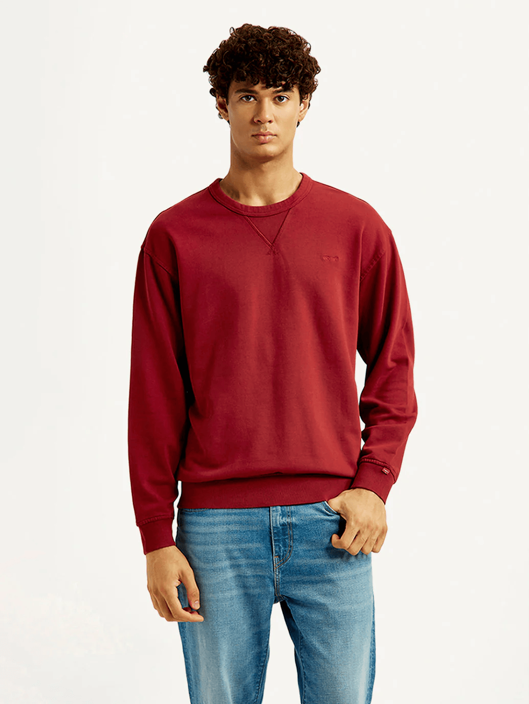 Mens Overdyed Solid Red Crew Neck Sweatshirt – Levis